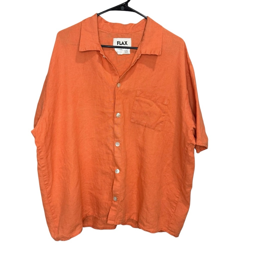 Flax Men's Casual Button-Down in Vibrant Orange Sz medium 100% linen‎